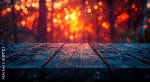 Wallpaper Mural Wooden table with colorful bokeh night view blurred background warm ambient lighting close-up Torontodigital.ca