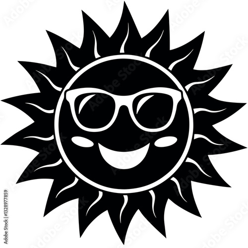 Cute summer sun-with glasses-cartoon silhouette.