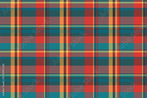 Styled background textile pattern, feminine vector texture plaid. Handsome check tartan seamless fabric in cyan and red colors.