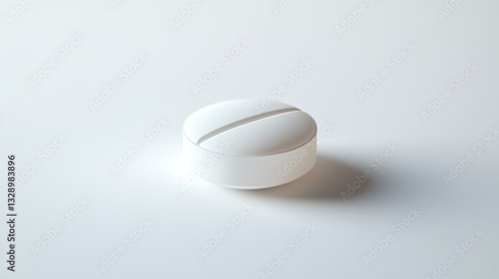 Pristine White Pill Tablet Reflecting Light on Smooth Surface Pristine White Pill Tablet Reflecting Light on Smooth Surface