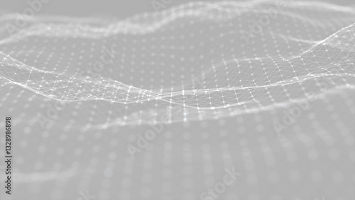 Dynamic wave with connected dots and lines on a white background. Digital particles wave, dots, and lines big data concept. Abstract background. 3D rendering.