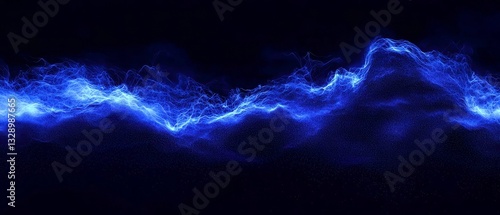 Vibrant Neon Gradient Waves on Black, Abstract flowing gradients with grainy texture, smooth transitions from Sky Blue to Indigo and Navy, modern minimalist design with subtle glow effects