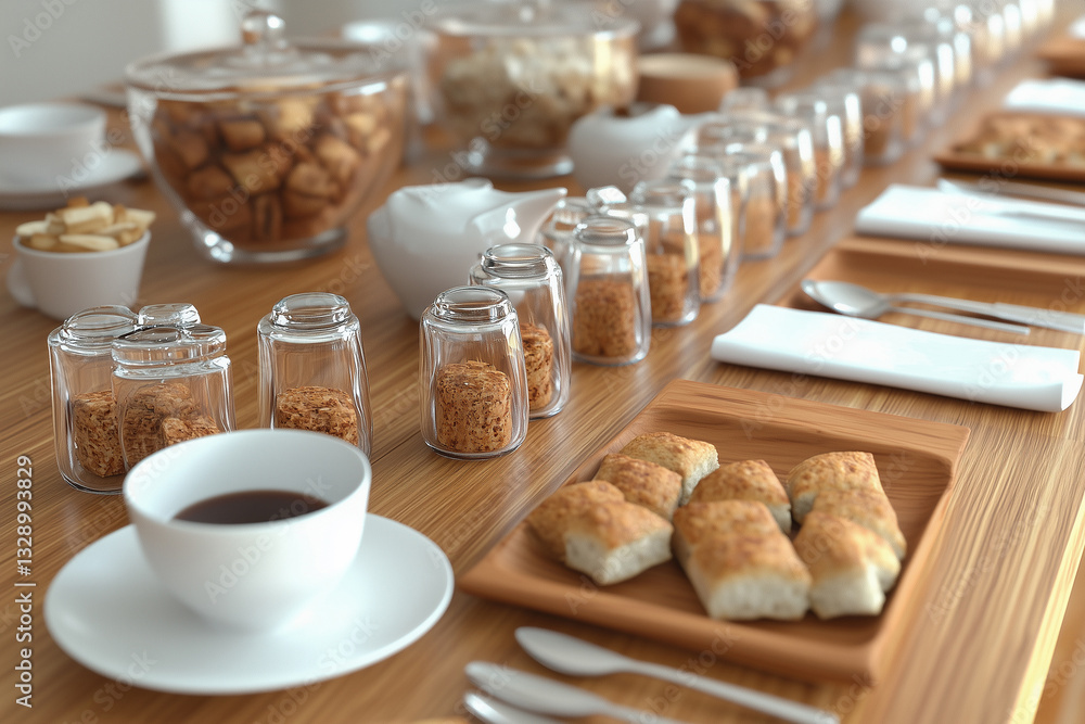 Set dining table with coffee and cookies
