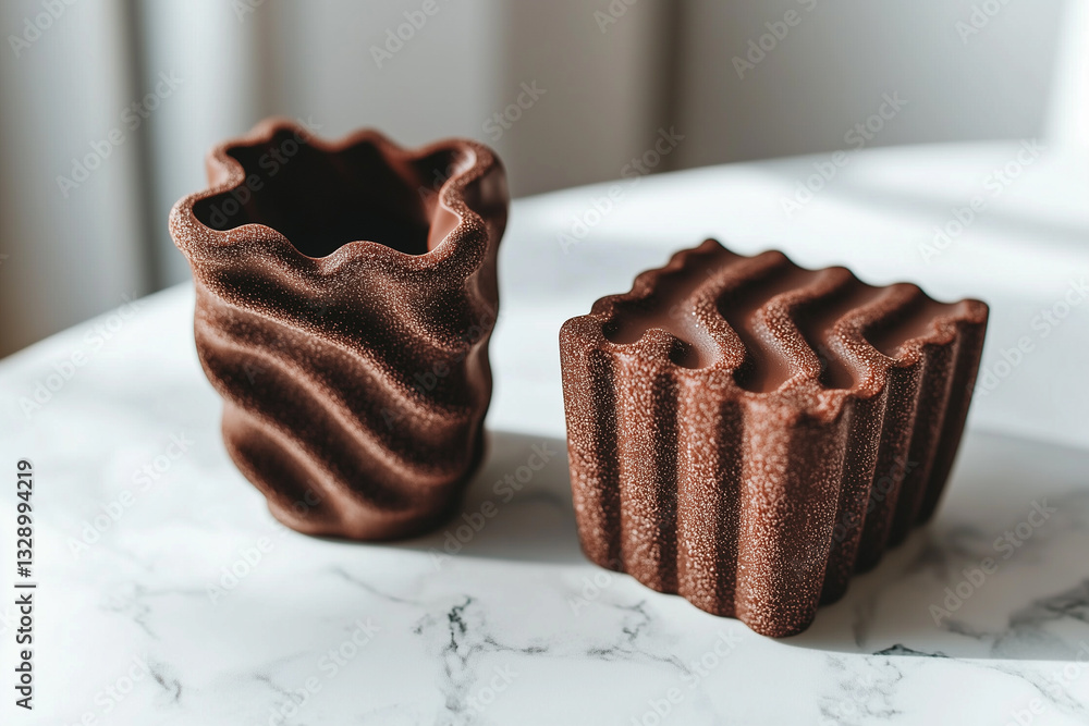Two chocolates standing on a marble table