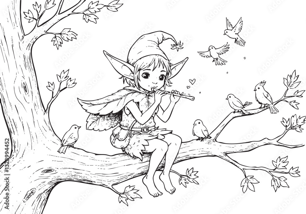 Obraz premium Mysterious Creature on a Tree – A Captivating Sketch of Nature’s Wonder