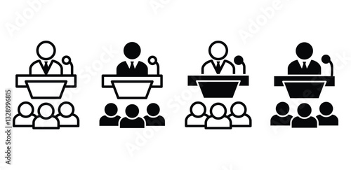 People Conference Speaker Icon Black and White Minimalist Vector Design Illustration Set 