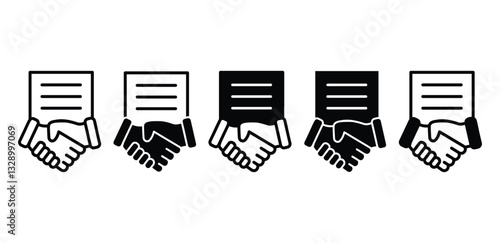 Contract Handshake Agreement Deal Partnership Business Icons Vector Design Illustration Set 
