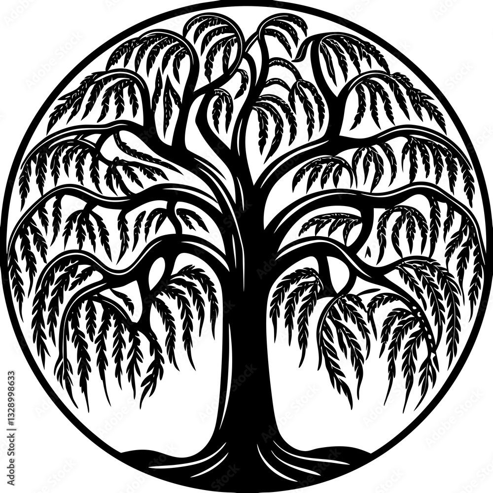 Fototapeta premium Willow tree with a liquid-like texture on a white background
