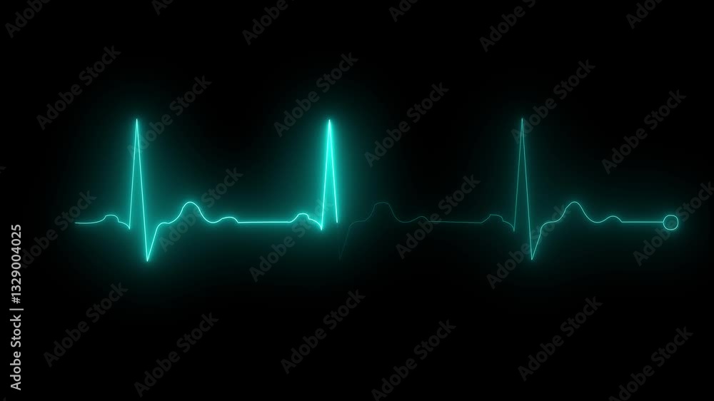 Neon Digital Heartbeat Plus Animation. Neon heartbeat on black isolated background.4k video Neon Digital Heartbeat Plus Animation. Neon heartbeat on black isolated background.4k video