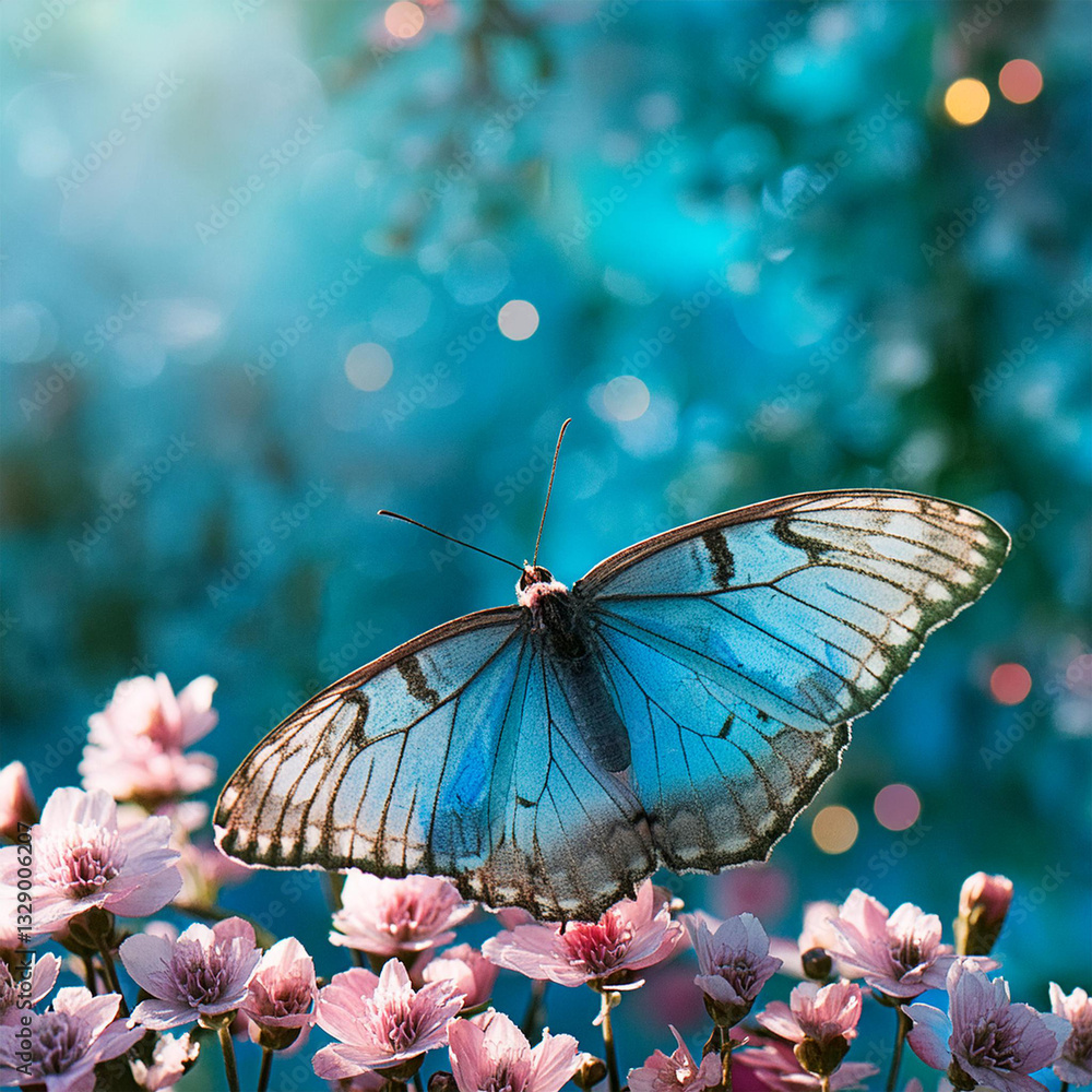 butterfly on flower background, Monarch butterflies in autumn blooming asters.