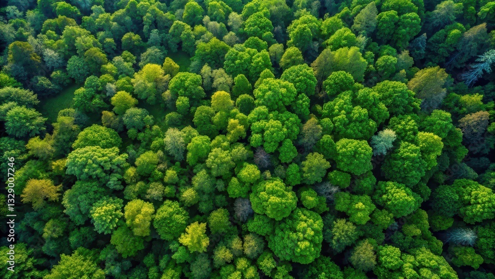 Dense foliage and towering trees stretch towards the sky from a bird's eye view in a serene forest landscape , tree, lush green forest aerial view Dense foliage and towering trees stretch towards the sky from a bird's eye view in a serene forest landscape , tree, lush green forest aerial view