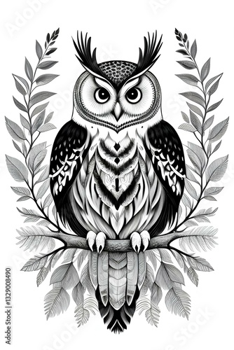 Black and white owl on a white background