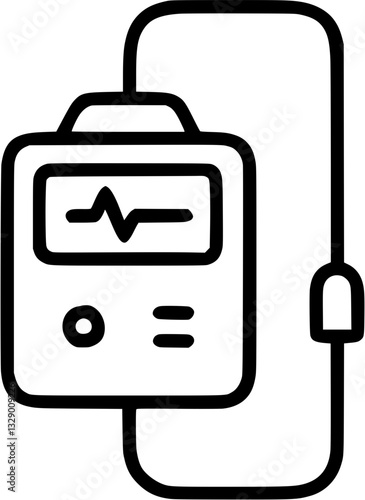 Defibrillator in outline icon style, medical theme.