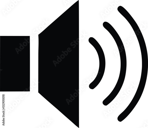 Black speaker volume icon, sound waves audio symbol, vector 