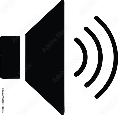 Black speaker volume icon, sound waves audio symbol, vector 