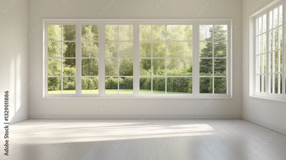 Fototapeta premium A large room with a lot of windows and a lot of natural light. The room is empty and has a very clean and bright appearance