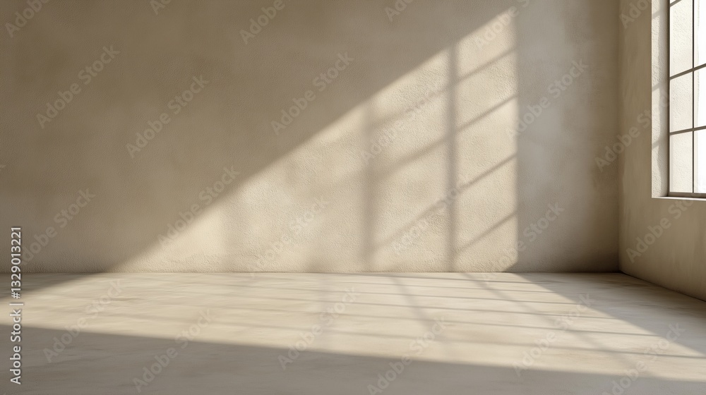 A large empty room with a window and a wall. The room is very plain and empty, with no furniture or decorations. The sunlight coming in through the window casts a warm glow on the walls A large empty room with a window and a wall. The room is very plain and empty, with no furniture or decorations. The sunlight coming in through the window casts a warm glow on the walls