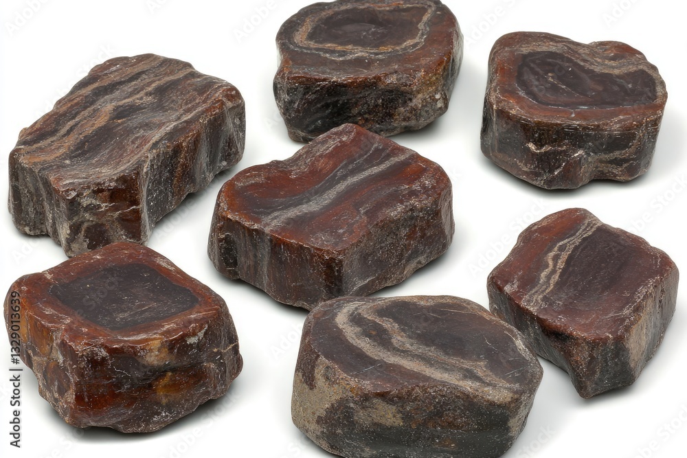 Rough, banded, natural stone pieces