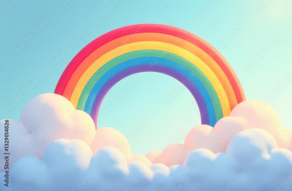 Colorful rainbow arching over fluffy clouds in a bright sky Colorful rainbow arching over fluffy clouds in a bright sky
