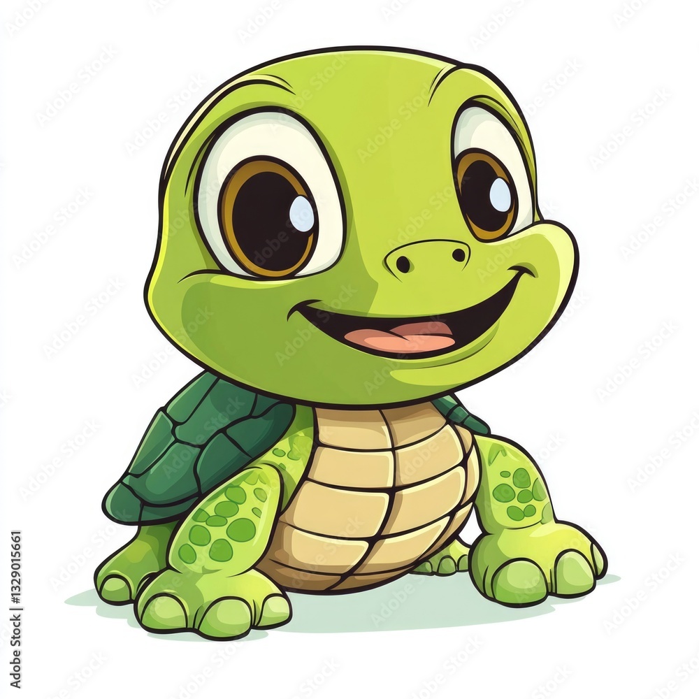 Fototapeta premium A Smiling Animated Green Turtle Displaying Playful Characteristics Delightfully