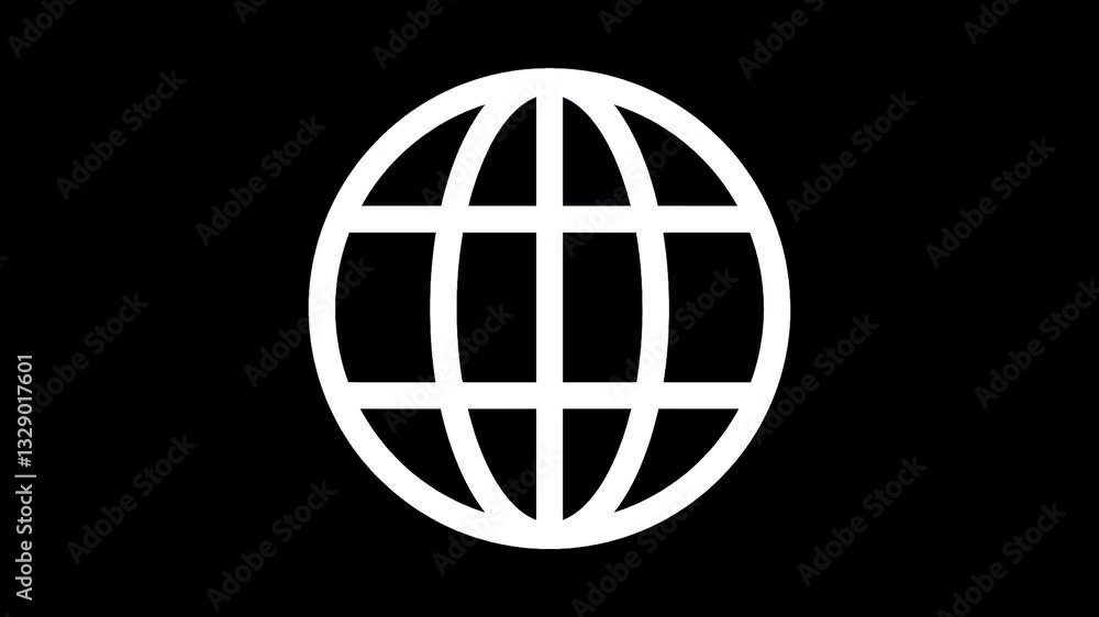 A white globe on a black background, featured in an abstract motion graphic design. A white globe on a black background, featured in an abstract motion graphic design.