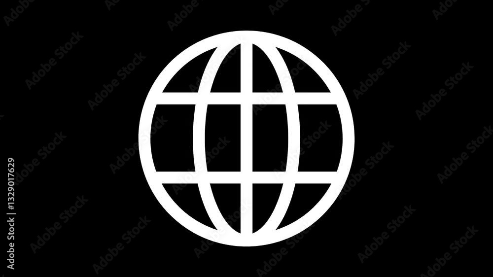 A white globe on a black background, featured in an abstract motion graphic design. A white globe on a black background, featured in an abstract motion graphic design.