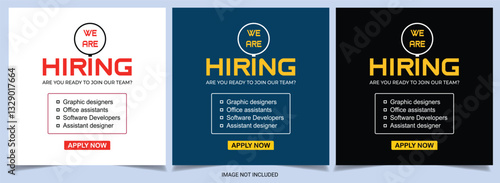 We are hiring job opportunity message Clean and simple employee hiring social media post banner template Flat Hiring announcement social media post design Modern and creative hiring square banner
