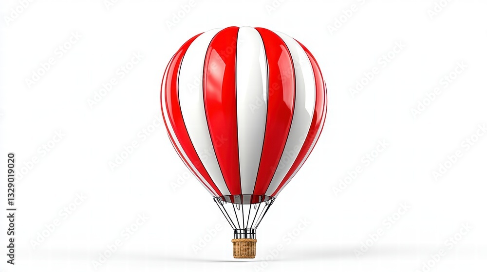 Naklejka premium Red and White Striped Hot Air Balloon on White Background