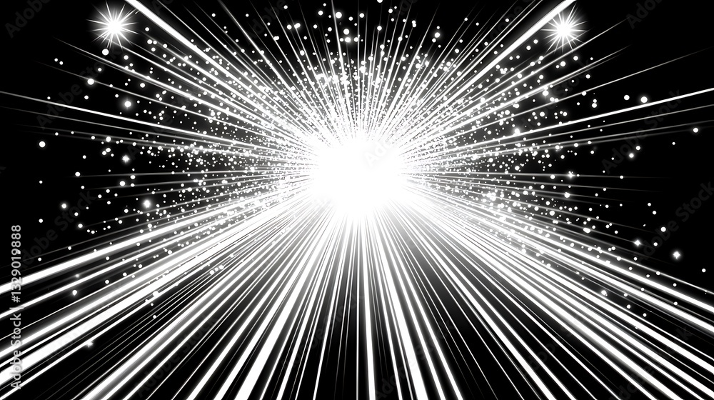 Fototapeta premium Bright white light burst explosion on black background.