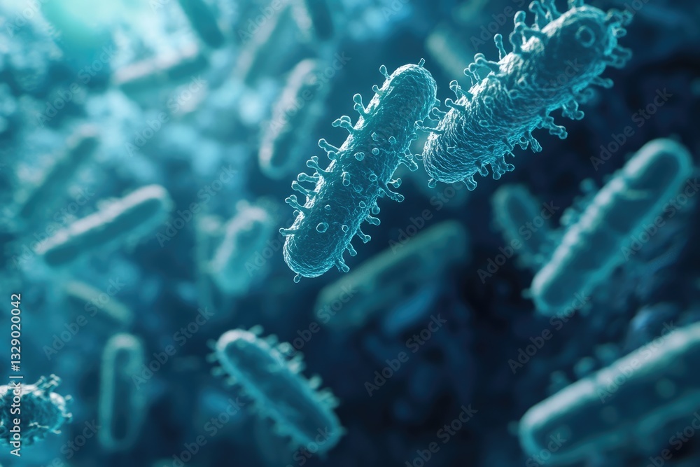 E.Coli Bacterium: The Microscopic World of Coli in Three-Dimensional Biology Illustration E.Coli Bacterium: The Microscopic World of Coli in Three-Dimensional Biology Illustration