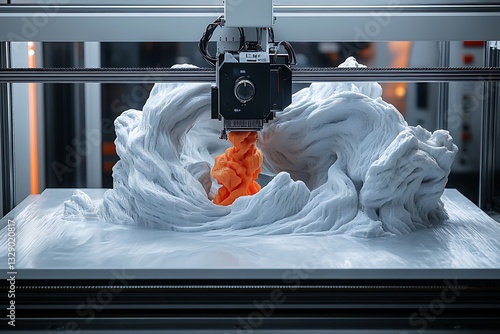 3D Printer Creating Orange Spiral Model in White Material