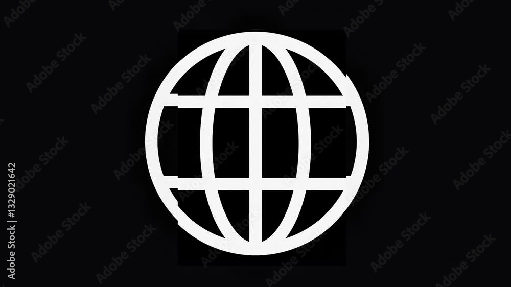 A white globe on a black background, featured in an abstract motion graphic design. A white globe on a black background, featured in an abstract motion graphic design.