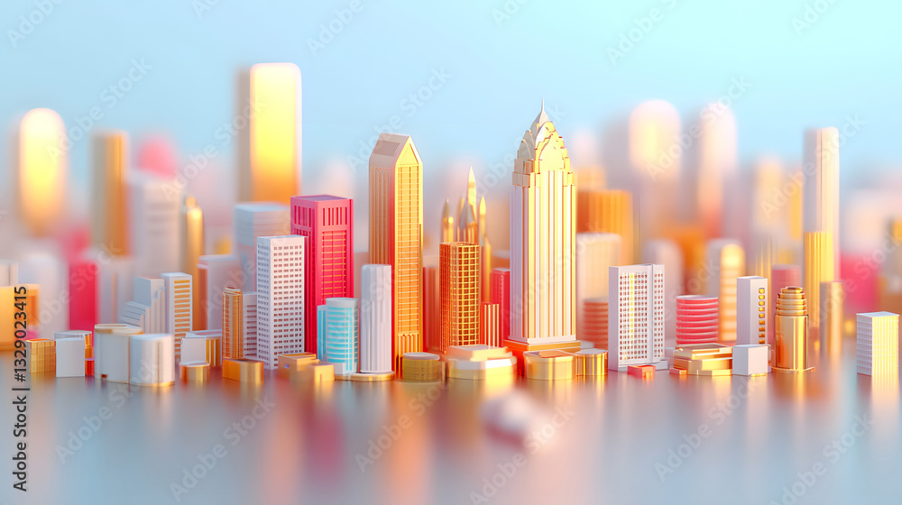 Fototapeta premium Digital urban transportation, three-dimensional geometric urban architecture concept illustration