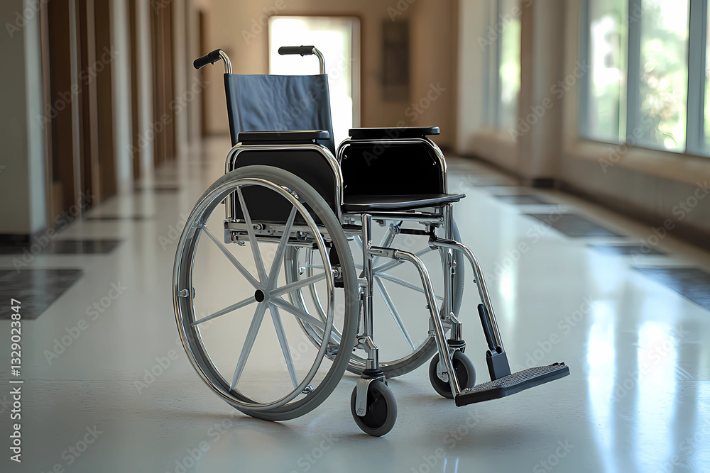 Armrest wheelchair in a hallway offering enhanced support and comfort for mobility assistance Armrest wheelchair in a hallway offering enhanced support and comfort for mobility assistance
