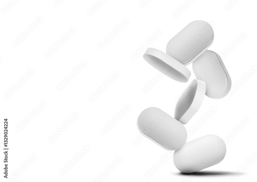 Many medical pills falling on white background Many medical pills falling on white background