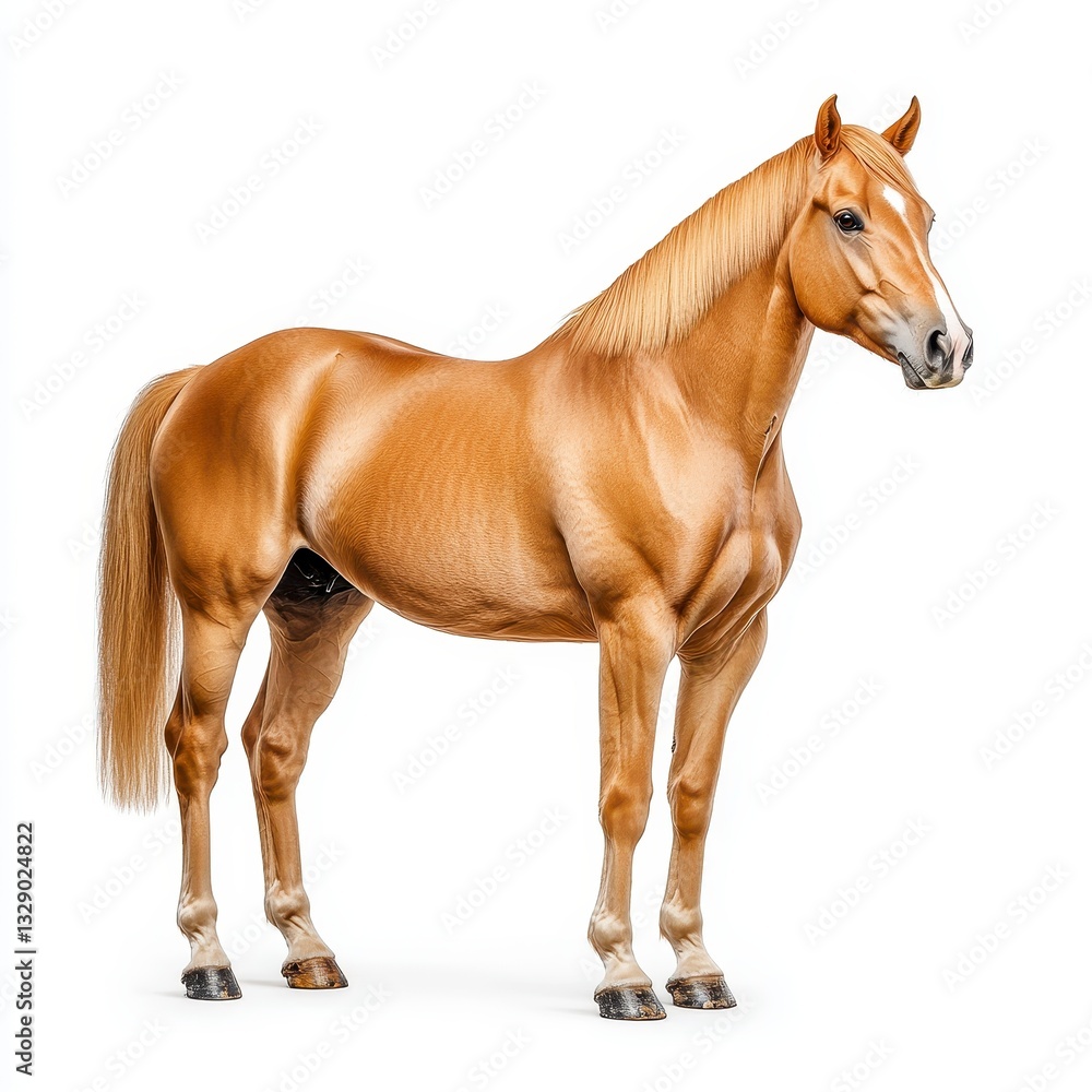 Obraz premium Muscular Palomino Horse on White Background