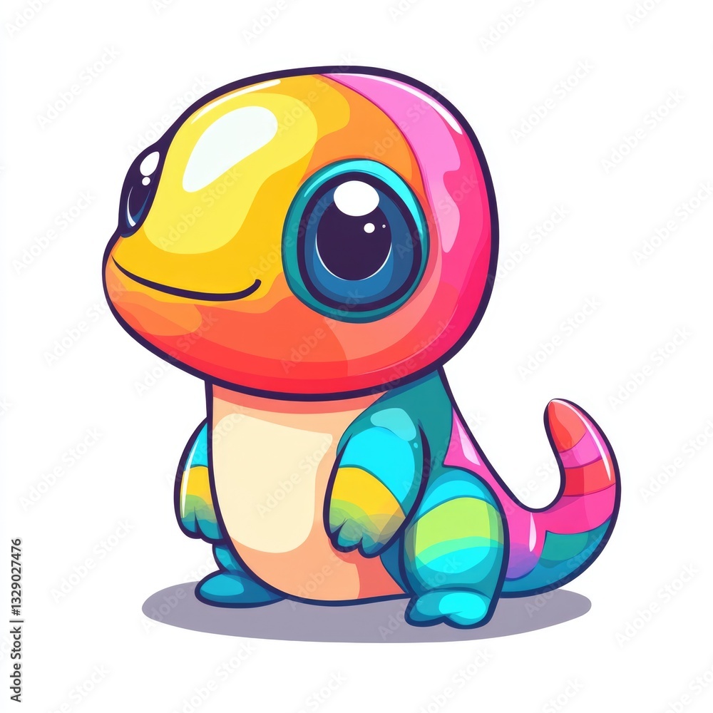 Obraz premium A colorful cartoon reptile character with big friendly eyes