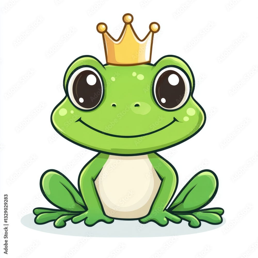 Obraz premium A Cartoon Frog Wearing a Golden Crown and Smiling