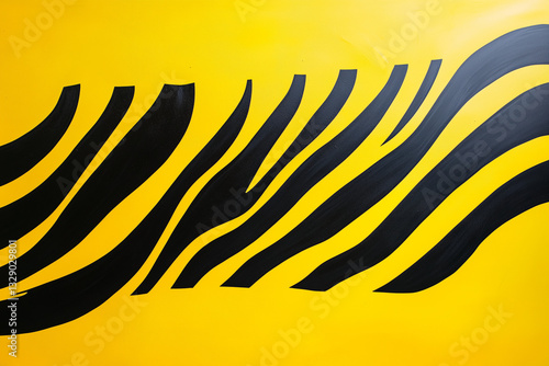 Striking composition of bold black lines contrasting with vibrant yellow hues, evoking modern abstract energy