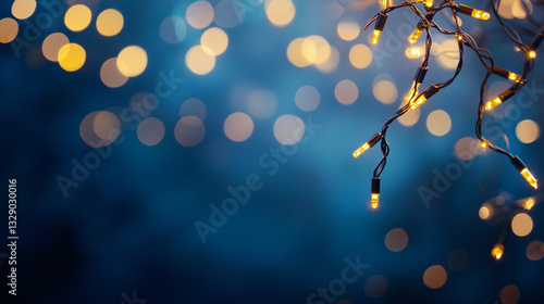 Christmas Garland Bokeh Lights on Dark Blue Background for Holiday Illumination Concept