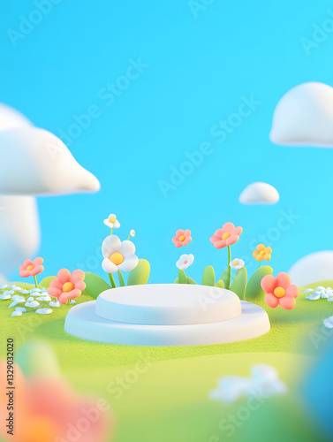 3D rendering minimalist spring outdoor fresh stage e-commerce promotion booth