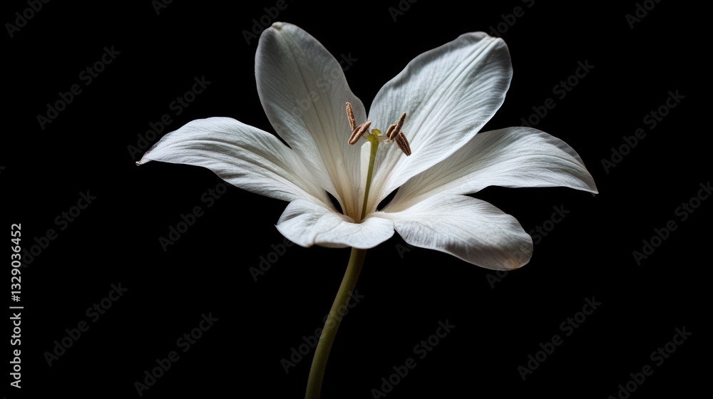 Obraz premium Single white lily flower against a black background.