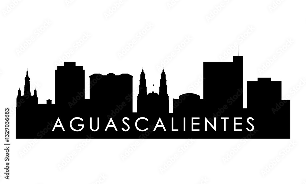 Fototapeta premium Aguascalientes skyline silhouette. Black Aguascalientes city design isolated on white background. 