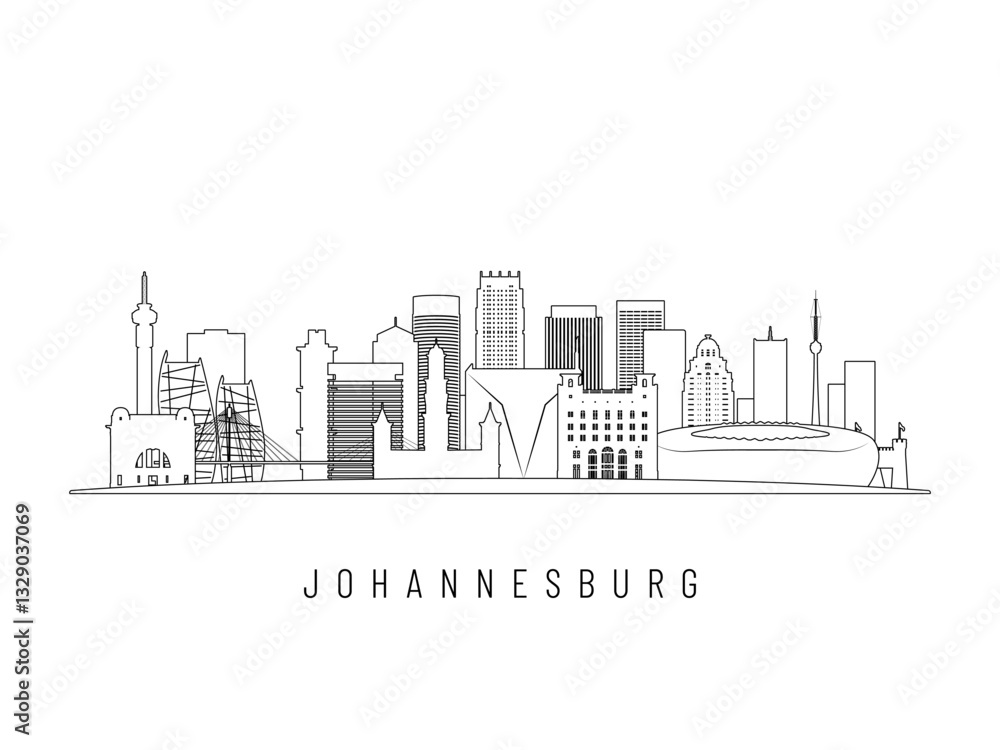 Fototapeta premium Detailed Johannesburg skyline vector illustration. Johannesburg buildings in line art style, perfect for modern designs.