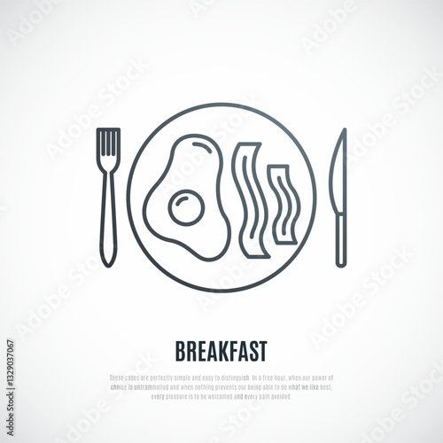 Breakfast simple icon. Plate of scrambled eggs and bacon. Traditional English breakfast.