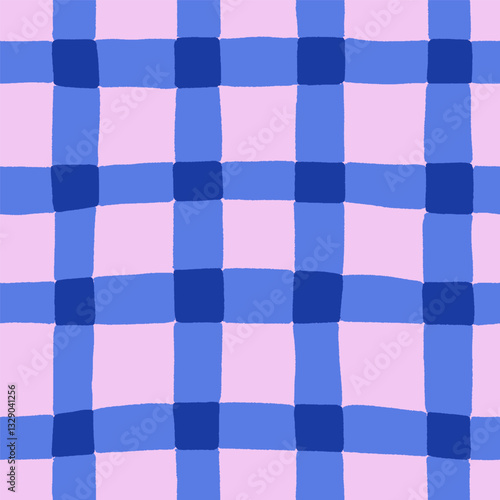 Seamless checkered pattern. Endless plaid background, grid design. Repeatable texture, uneven irregular check print for textile, fabric, wallpaper, wrapping. Repeating flat vector illustration