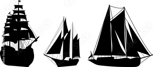 ships with sails silhouette, vector on white background