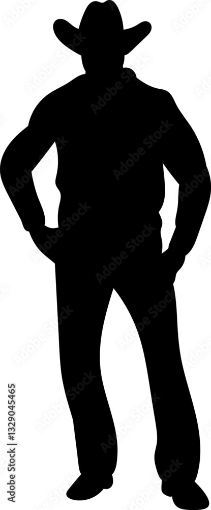cowboy standing silhouette, vector on white background cowboy standing silhouette, vector on white background