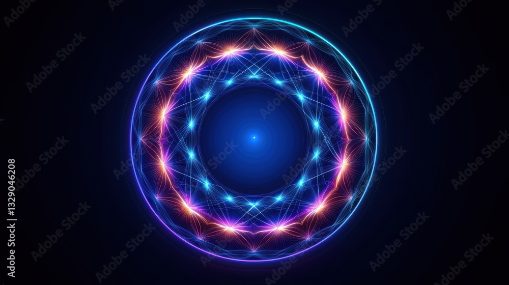 Obraz premium Seamless glowing pulsar energy mandalas forming holographic spiritual circuits, futuristic sacred pattern, refined celestial refinement