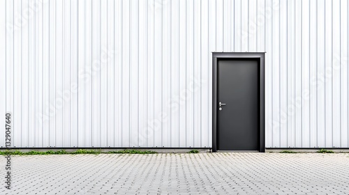 Gray Metal Door On White Corrugated Wall